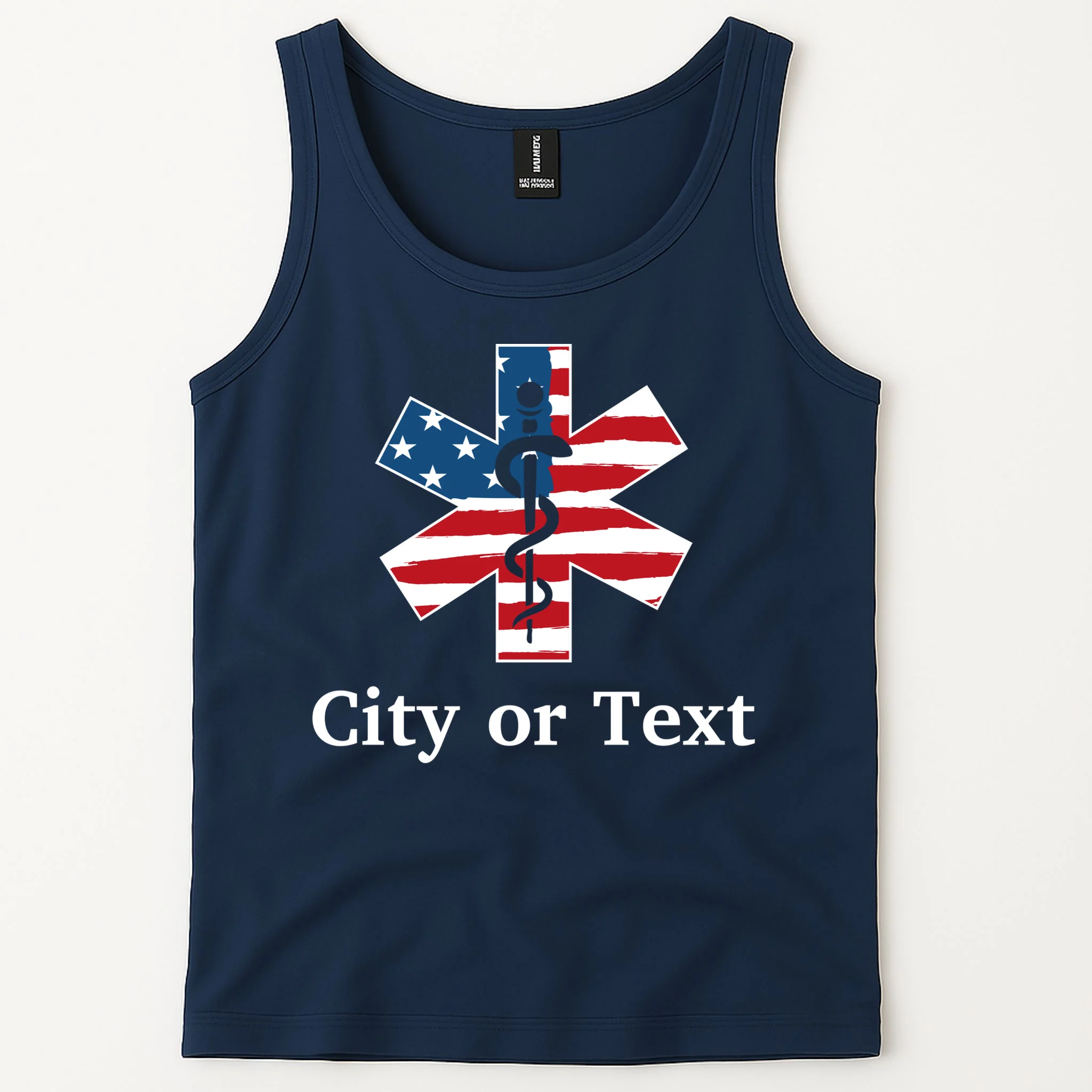 City or Text EMT Custom City or Text Personalized USA Flag Men's Tank Top - Front 1