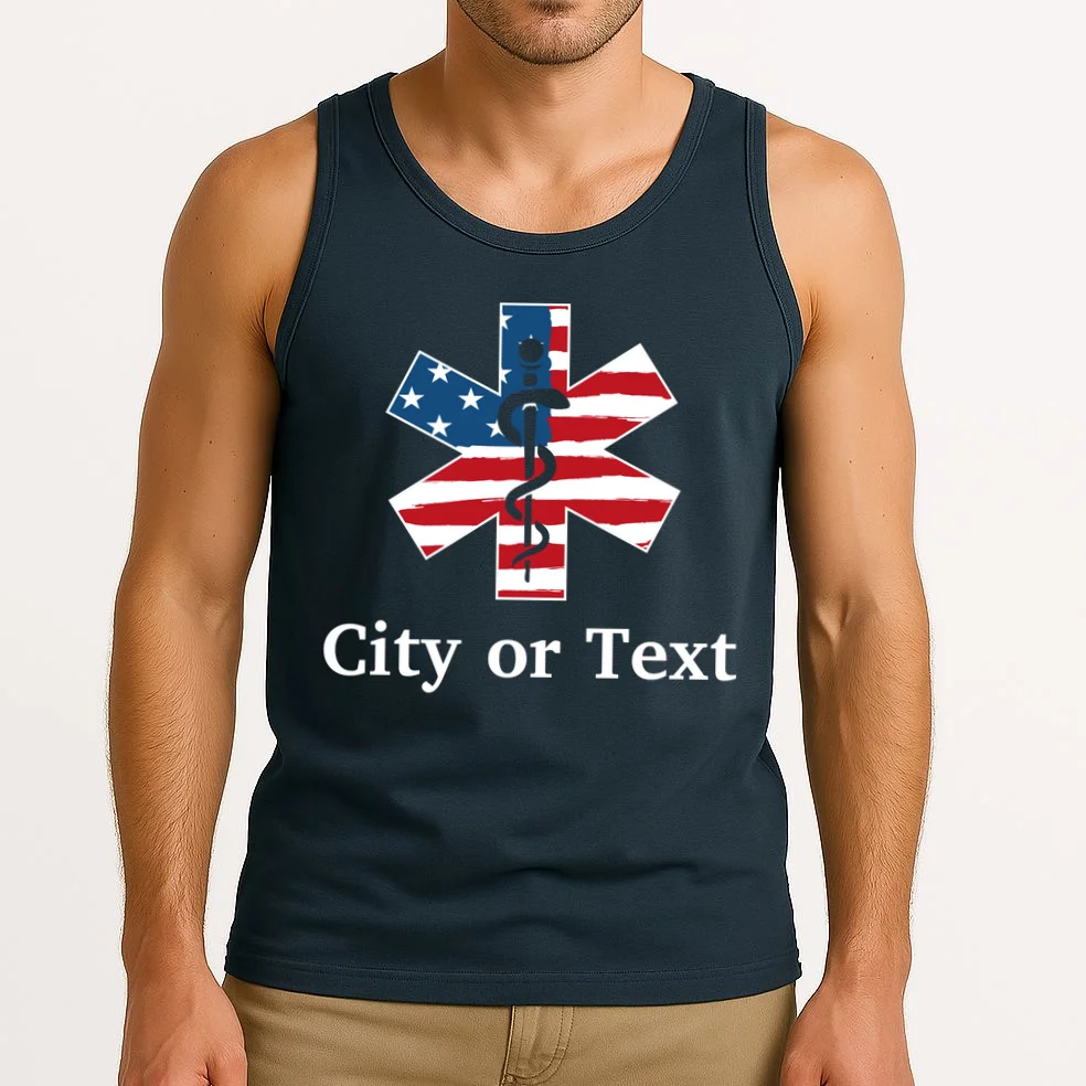 City or Text EMT Custom City or Text Personalized USA Flag Tank Top - Front 2