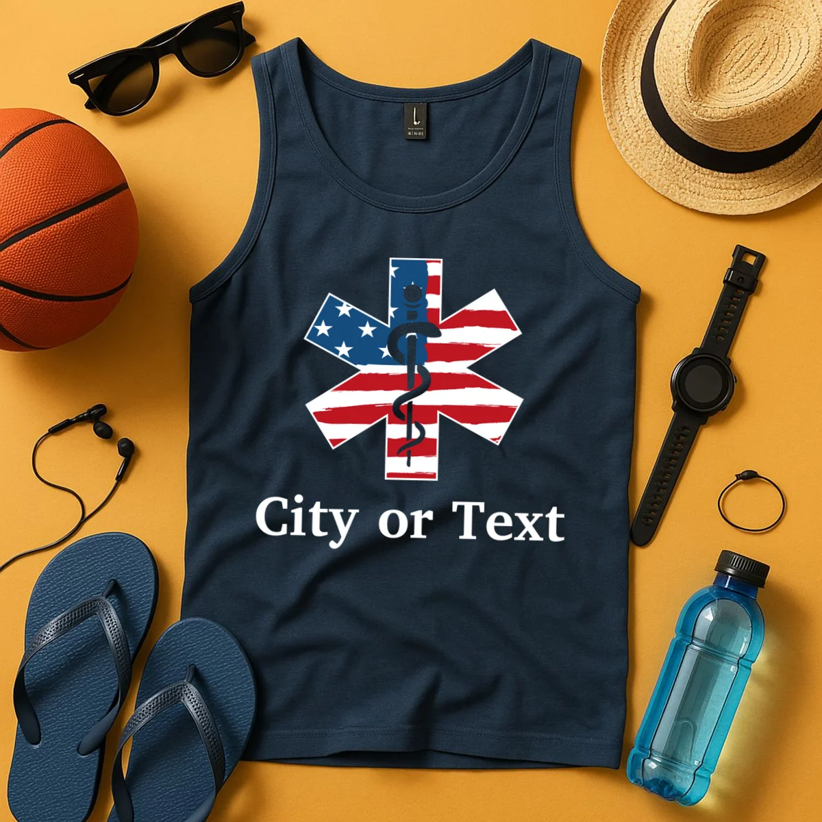 City or Text EMT Custom City or Text Personalized USA Flag Tank Top - Front 3