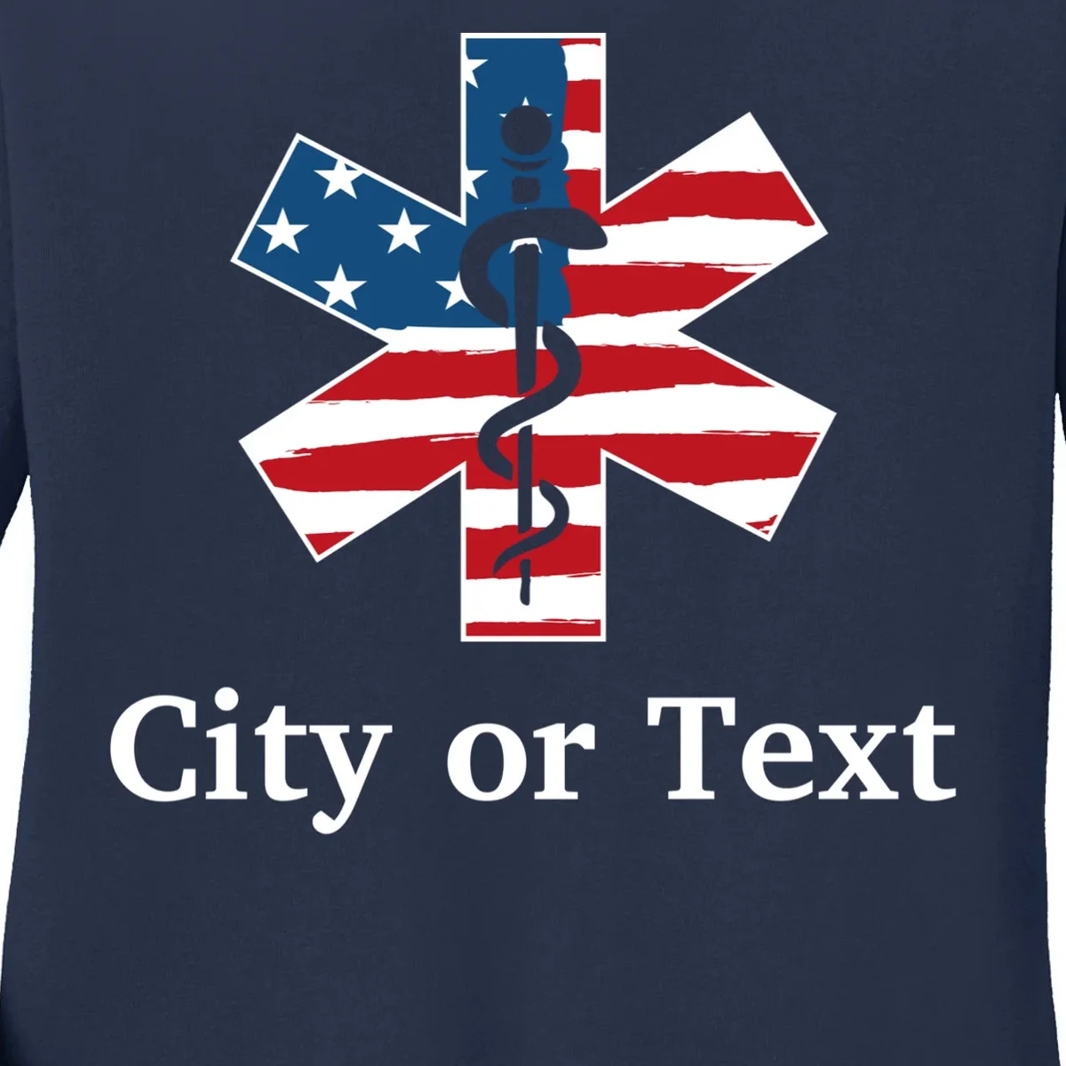 City or Text EMT Custom City or Text Personalized USA Flag Women's Long Sleeve Shirt - Front - Close-up