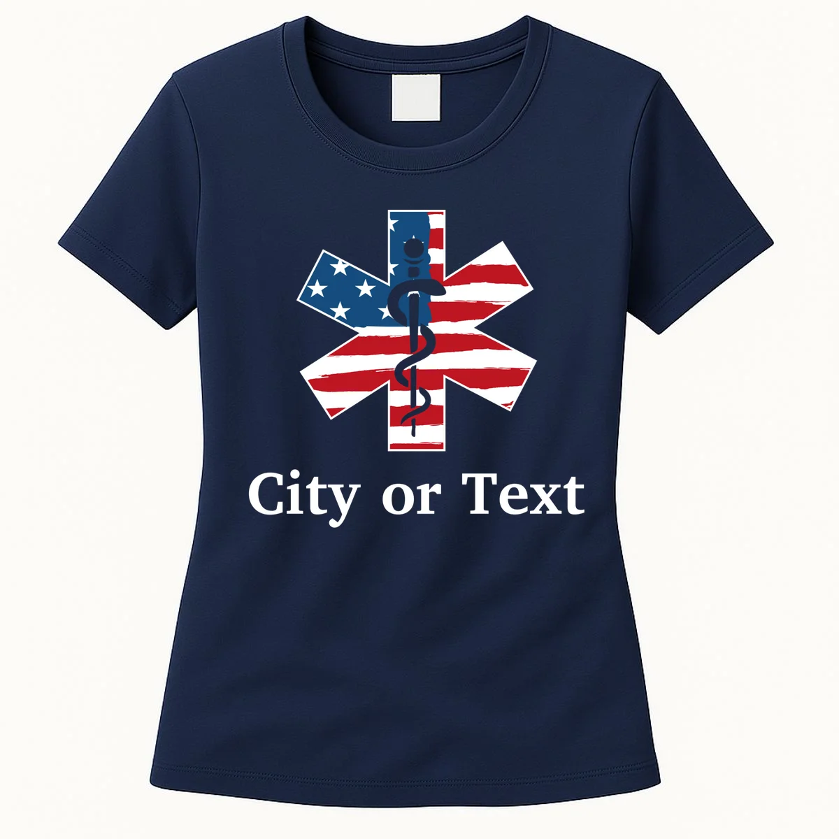 City or Text EMT Custom City or Text Personalized USA Flag Women's T-Shirt - Front