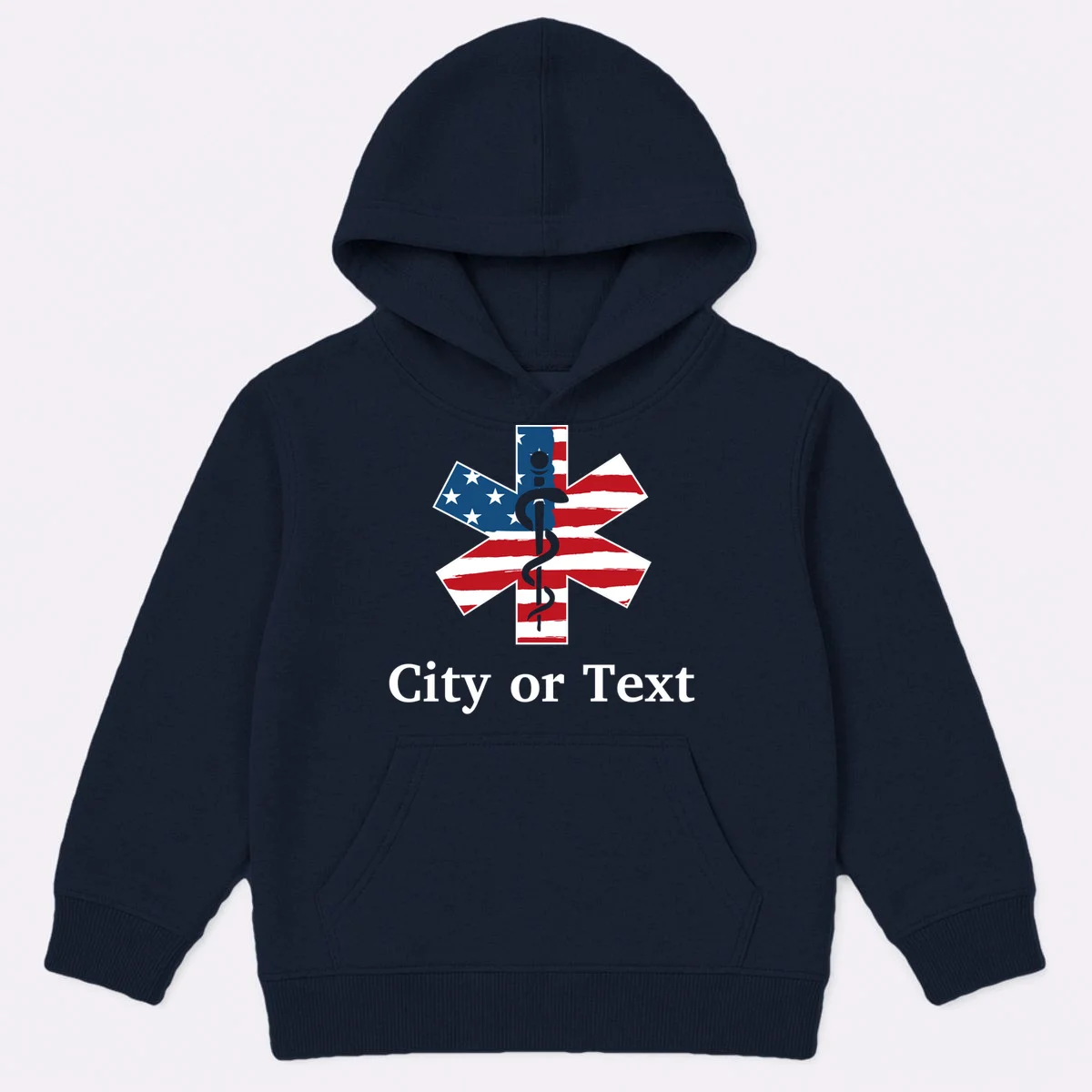 City or Text EMT Custom City or Text Personalized USA Flag Kids Hoodie - Front