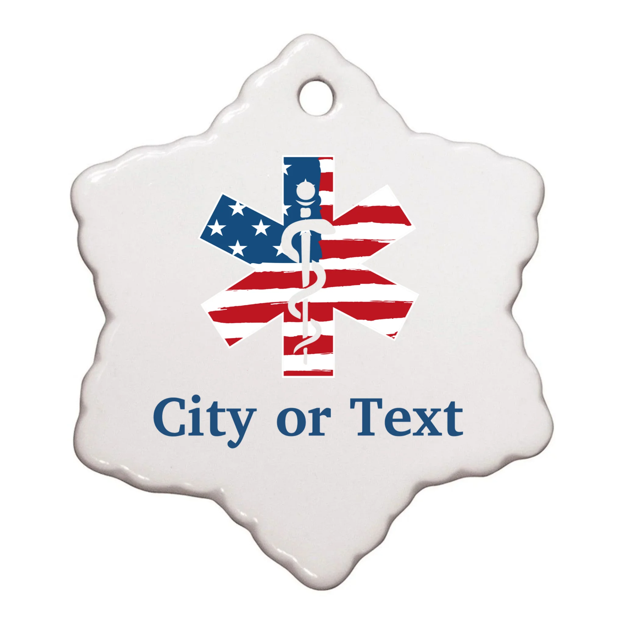 City or Text EMT Custom City or Text Personalized USA Flag Ornament - Front