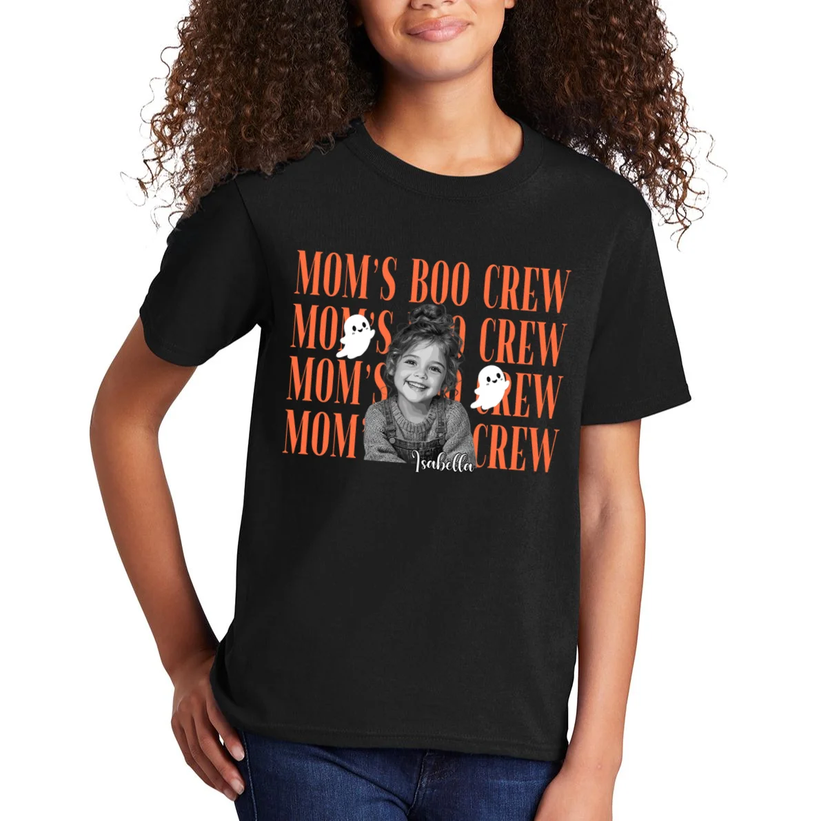 Custom Halloween Boo Crew Photo Kids T-Shirt - Front 1