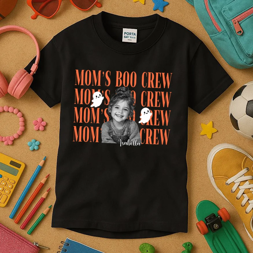 Custom Halloween Boo Crew Photo Kids T-Shirt - Front 2
