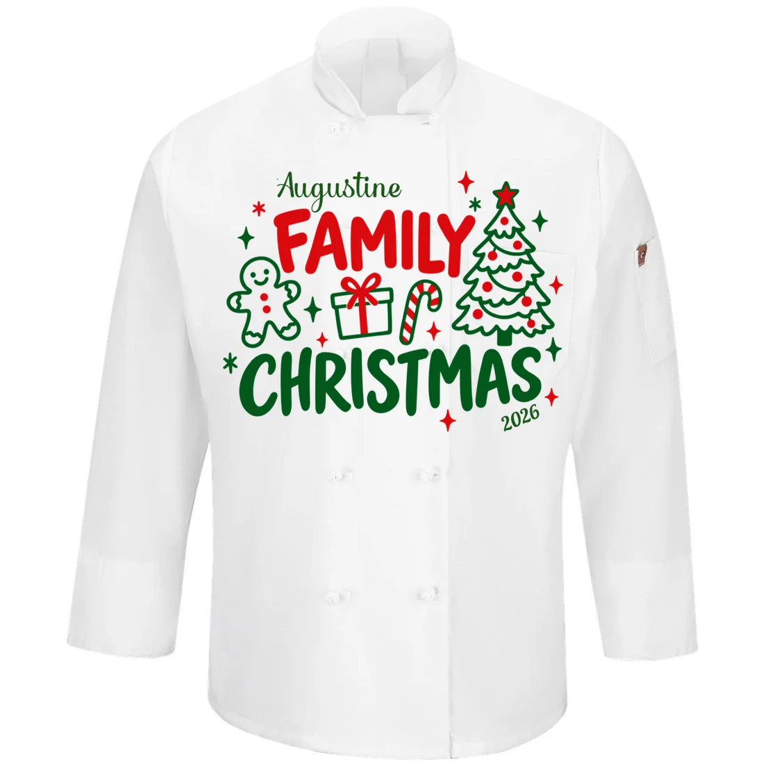 Custom Personalized Christmas Family Name Men's Chef Coat Front