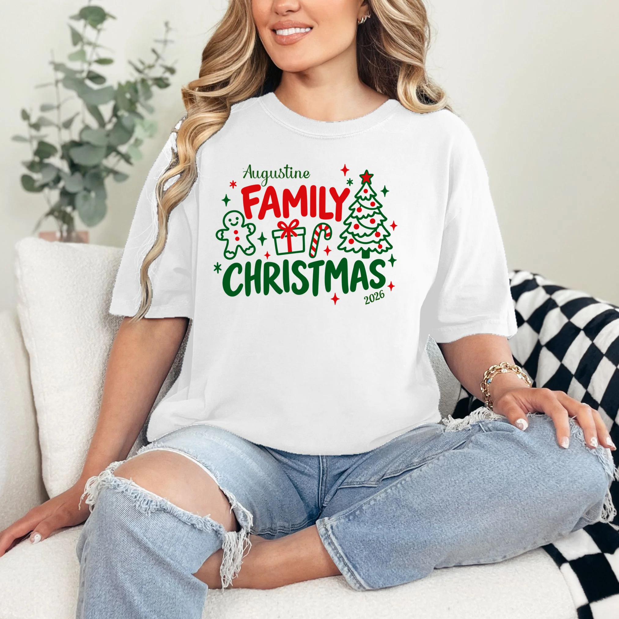 Custom Personalized Christmas Family Name Comfort Colors Unisex T-Shirt - Front 1