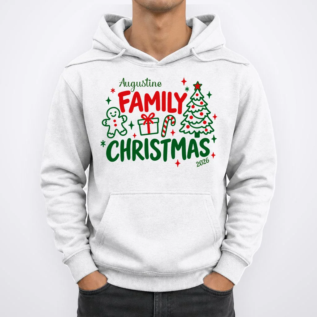Custom Personalized Christmas Family Name Men's Hoodie - Front 1