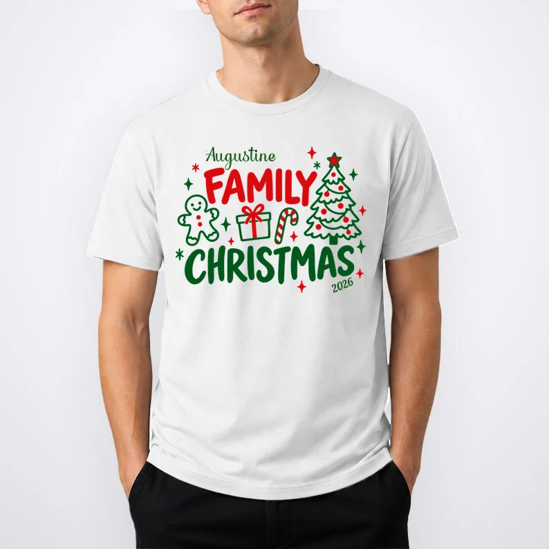 Custom Personalized Christmas Family Name Men's T-Shirt - Front 1