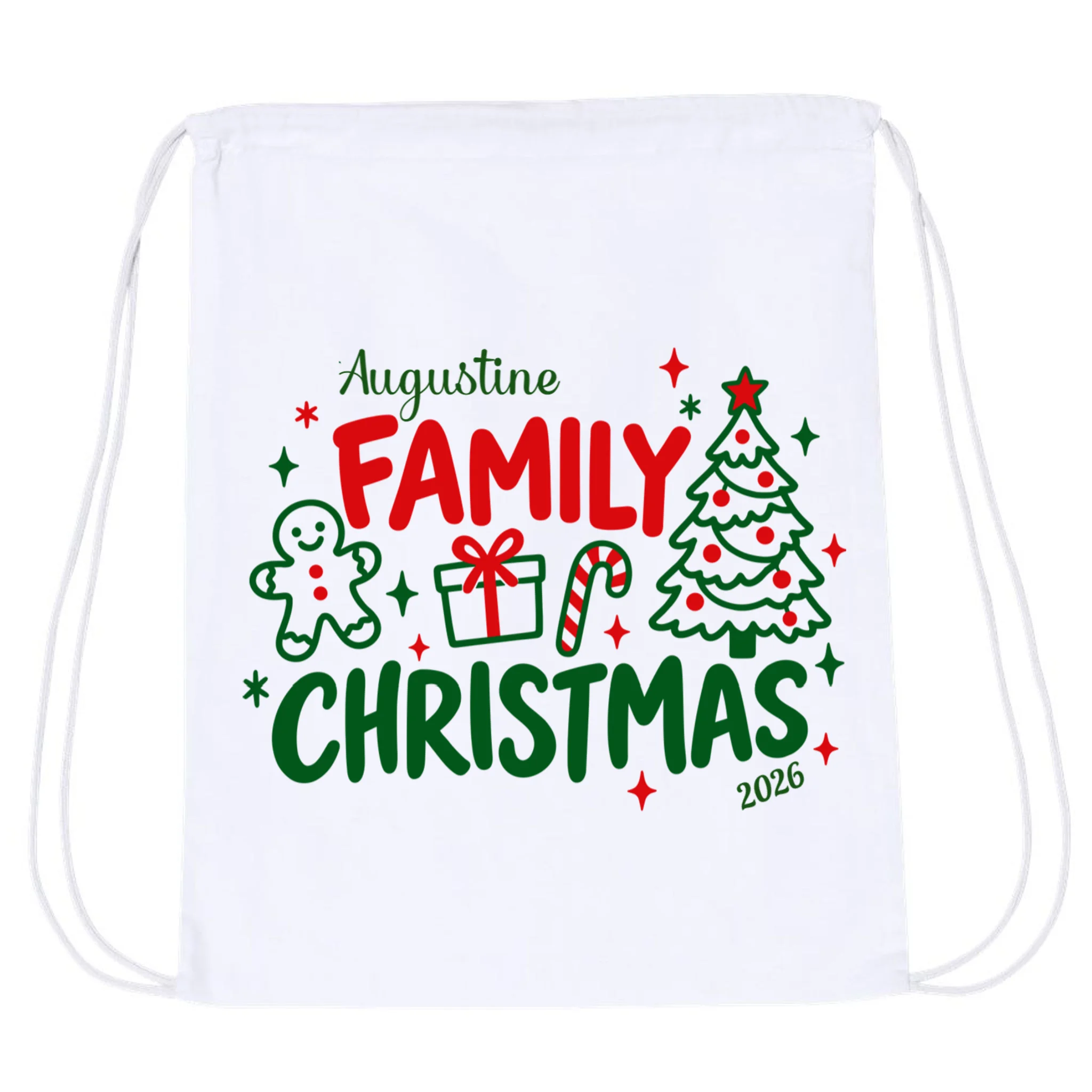 Custom Personalized Christmas Family Name Drawstring Bag - Front