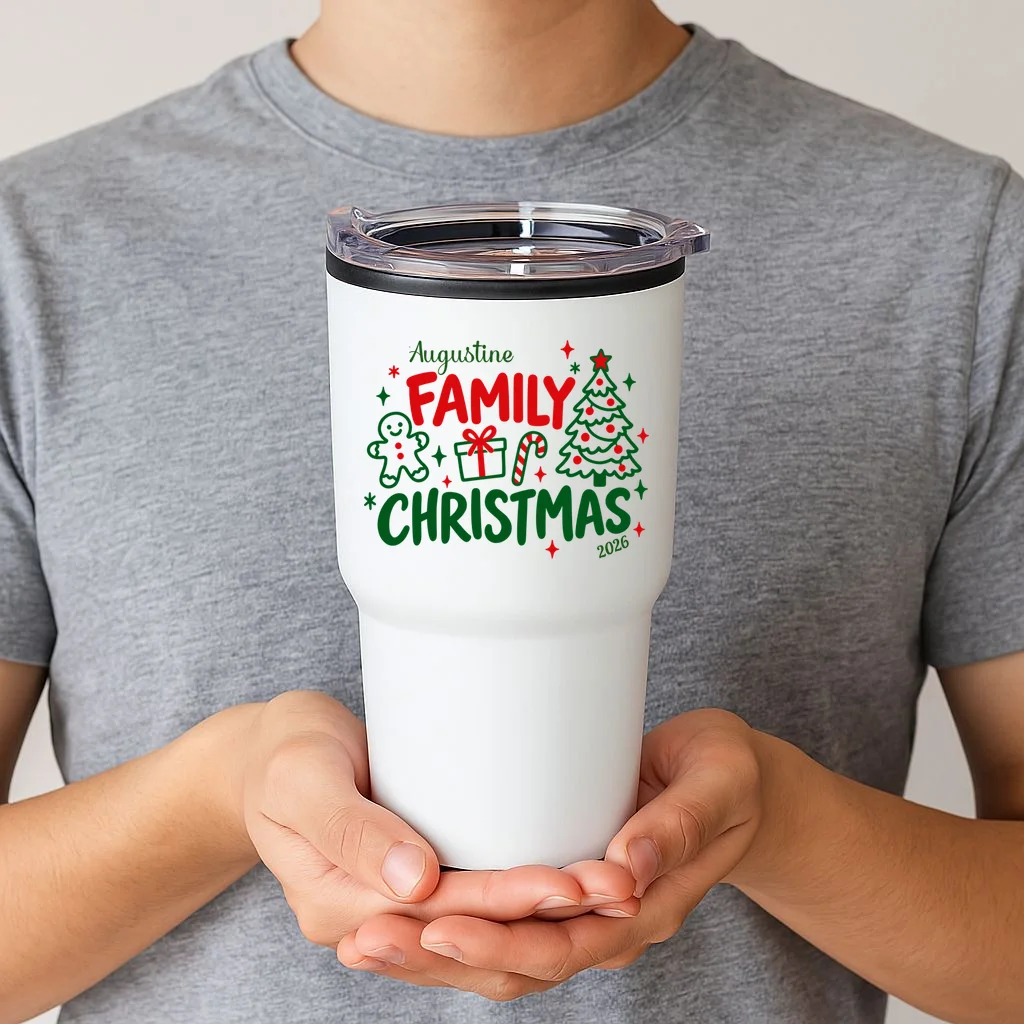 Custom Personalized Christmas Family Name 20oz Tumbler - Front 1