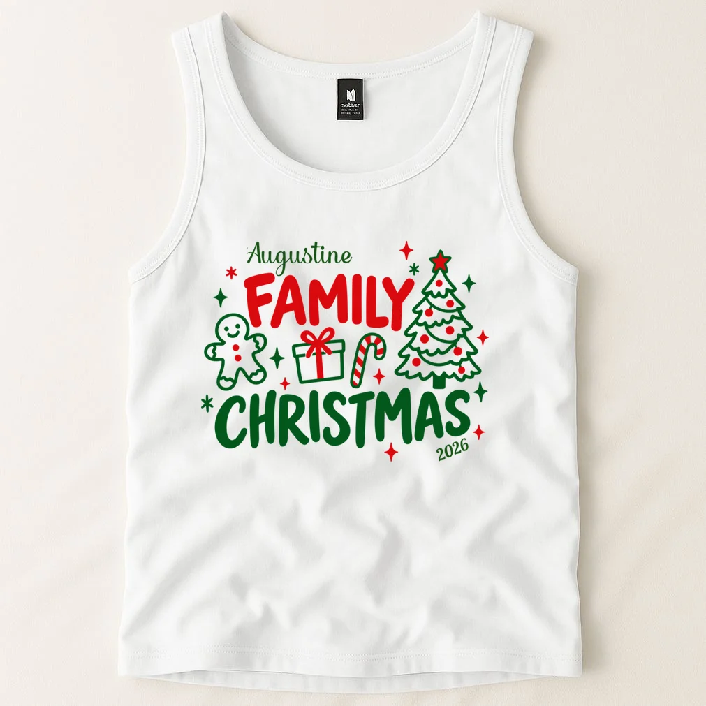 Custom Personalized Christmas Family Name Men's Tank Top - Front 1
