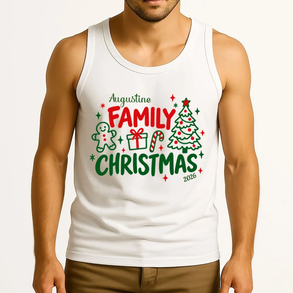 Custom Personalized Christmas Family Name Men's Tank Top - Front 2