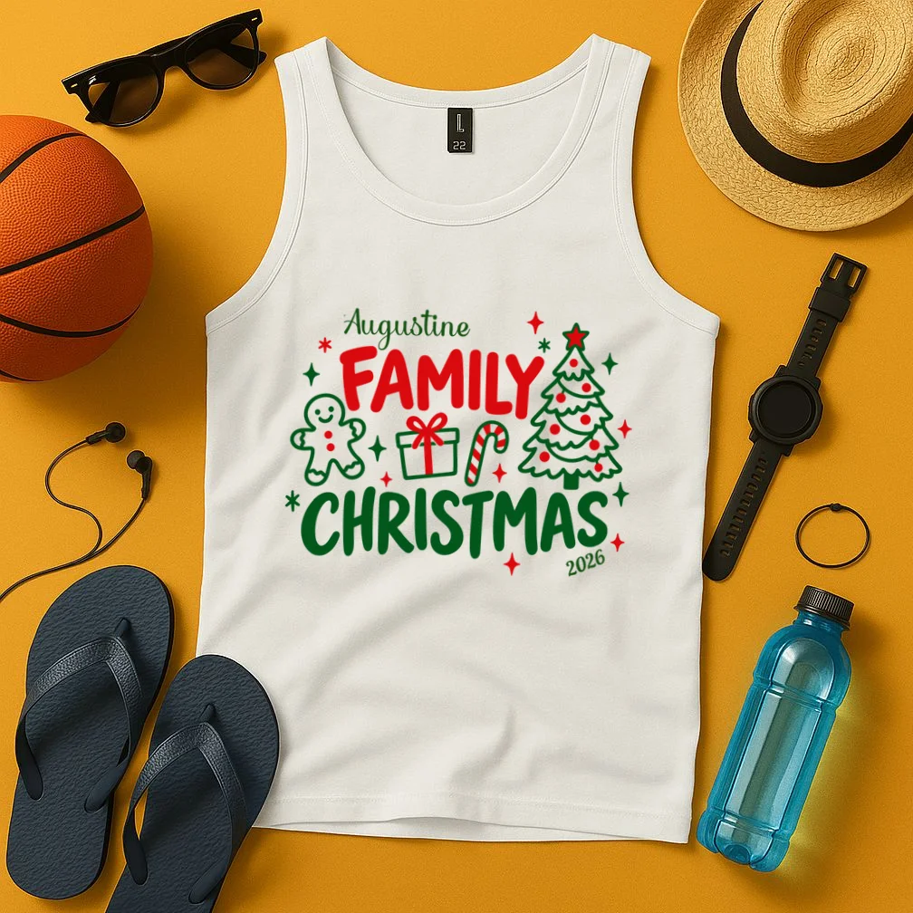 Custom Personalized Christmas Family Name Men's Tank Top - Front 3