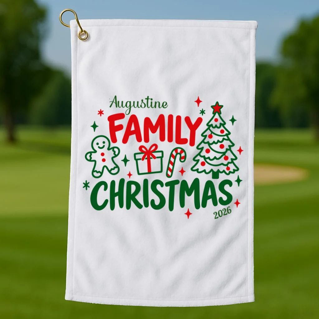 Custom Personalized Christmas Family Name Golf Towel - Front 1