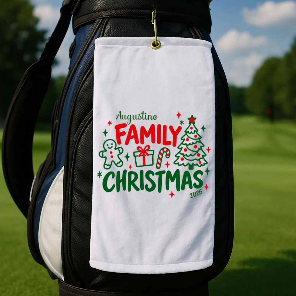 Custom Personalized Christmas Family Name Golf Towel - Front 2