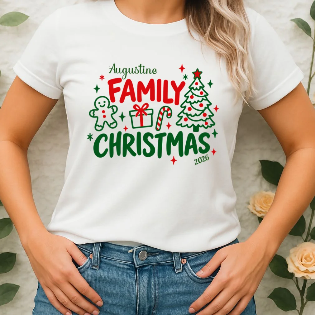 Custom Personalized Christmas Family Name Women's T-Shirt - Front 1
