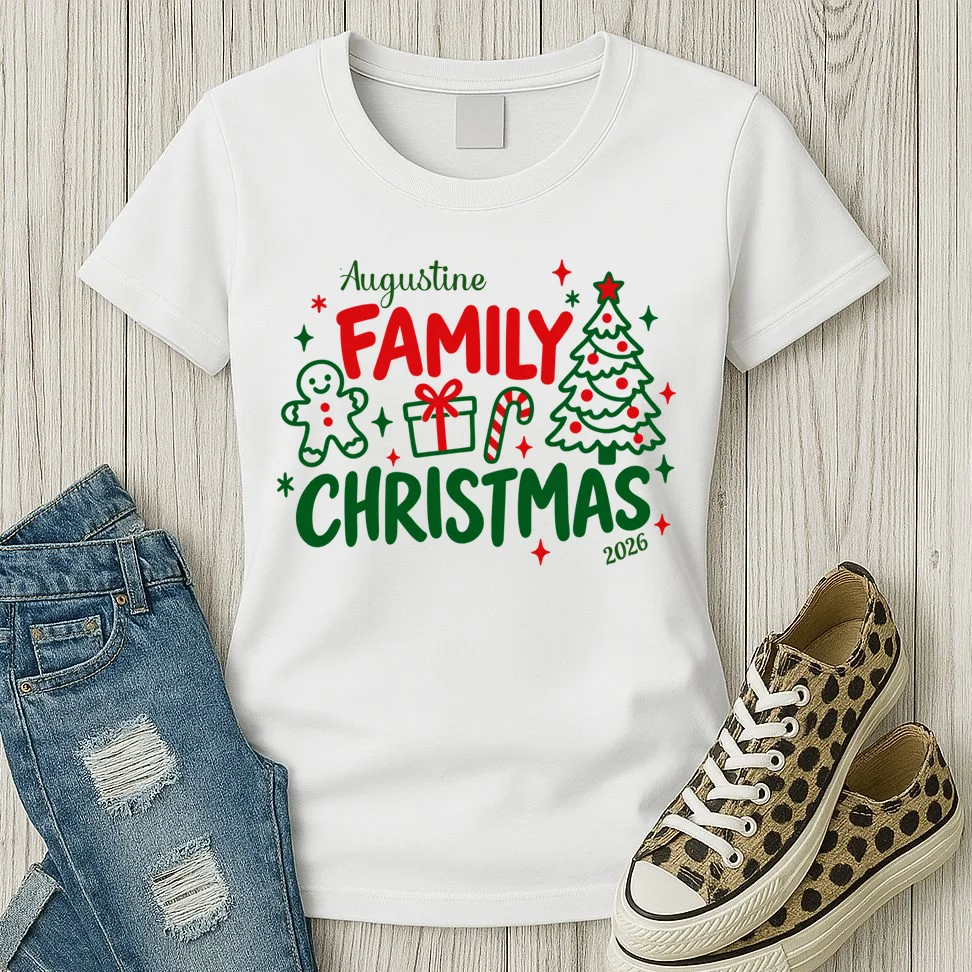 Custom Personalized Christmas Family Name Women's T-Shirt - Front 2