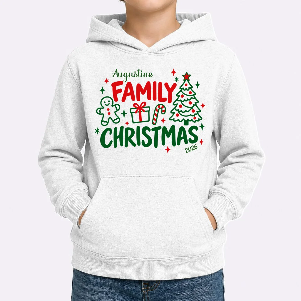 Custom Personalized Christmas Family Name Kids Hoodie - Front 1