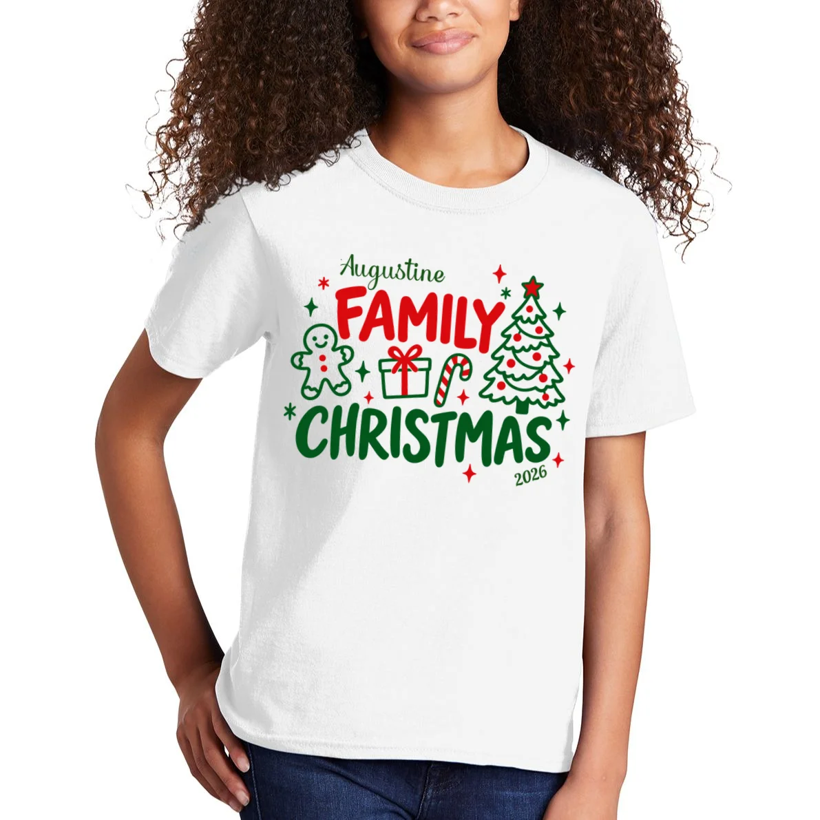 Custom Personalized Christmas Family Name Kids T-Shirt - Front 1