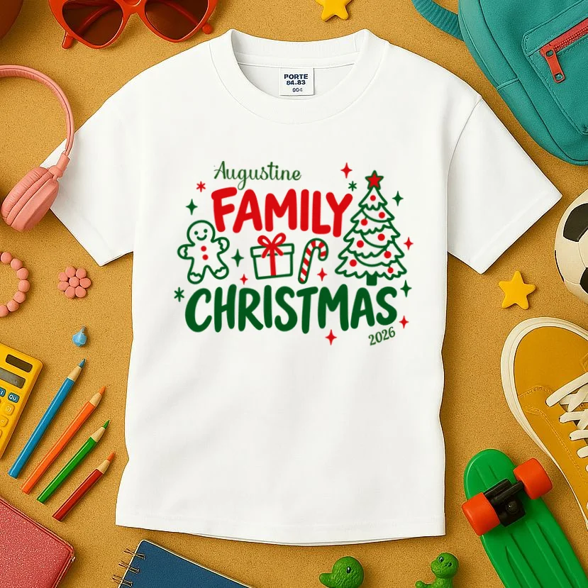 Custom Personalized Christmas Family Name Kids T-Shirt - Front 2