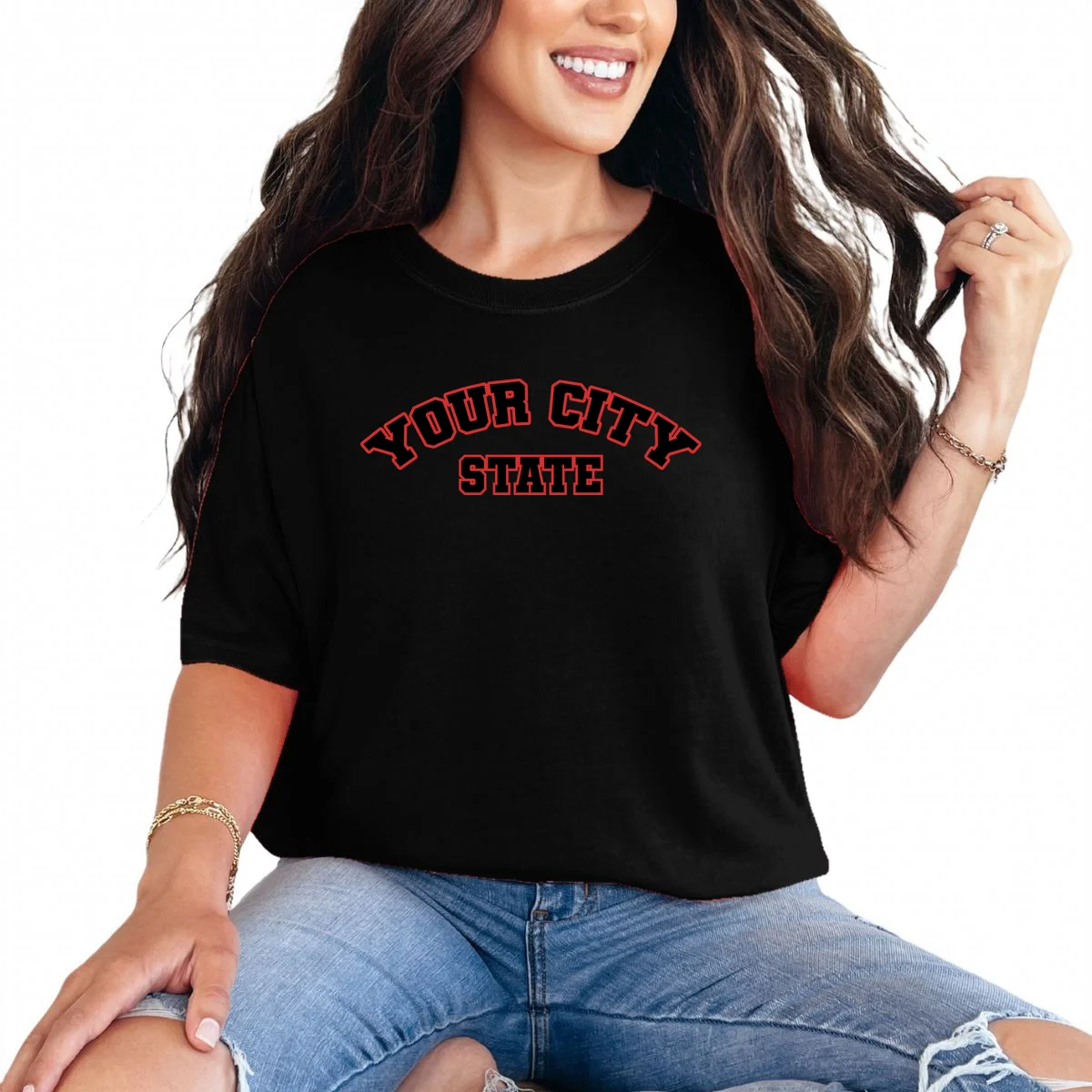Custom Personalized College City and State Block Letter Comfort Colors Unisex T-Shirt - Front