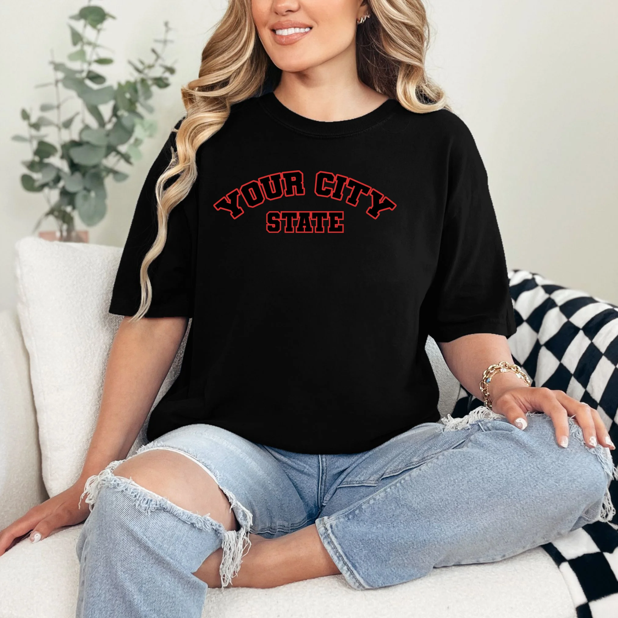 Custom Personalized College City and State Block Letter T-Shirt - Front 1