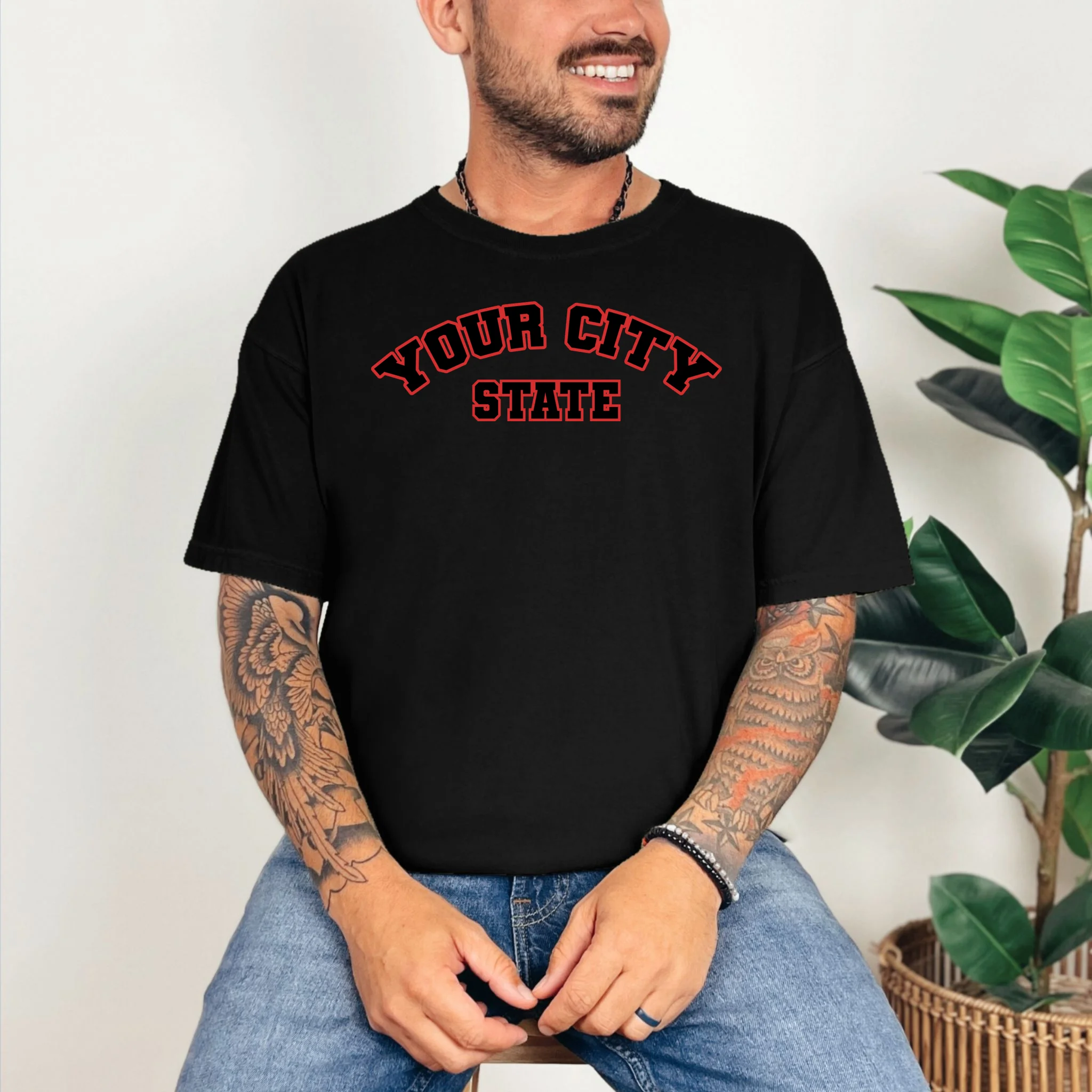 Custom Personalized College City and State Block Letter T-Shirt - Front 2
