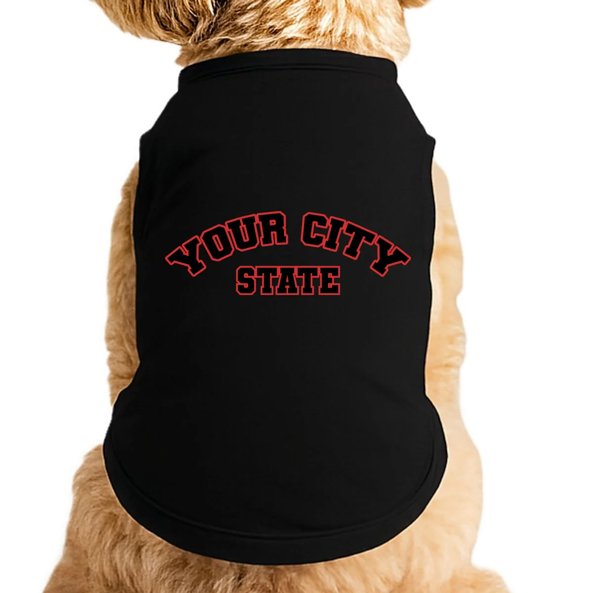 Custom Personalized College City and State Block Letter Doggie Tank - Front