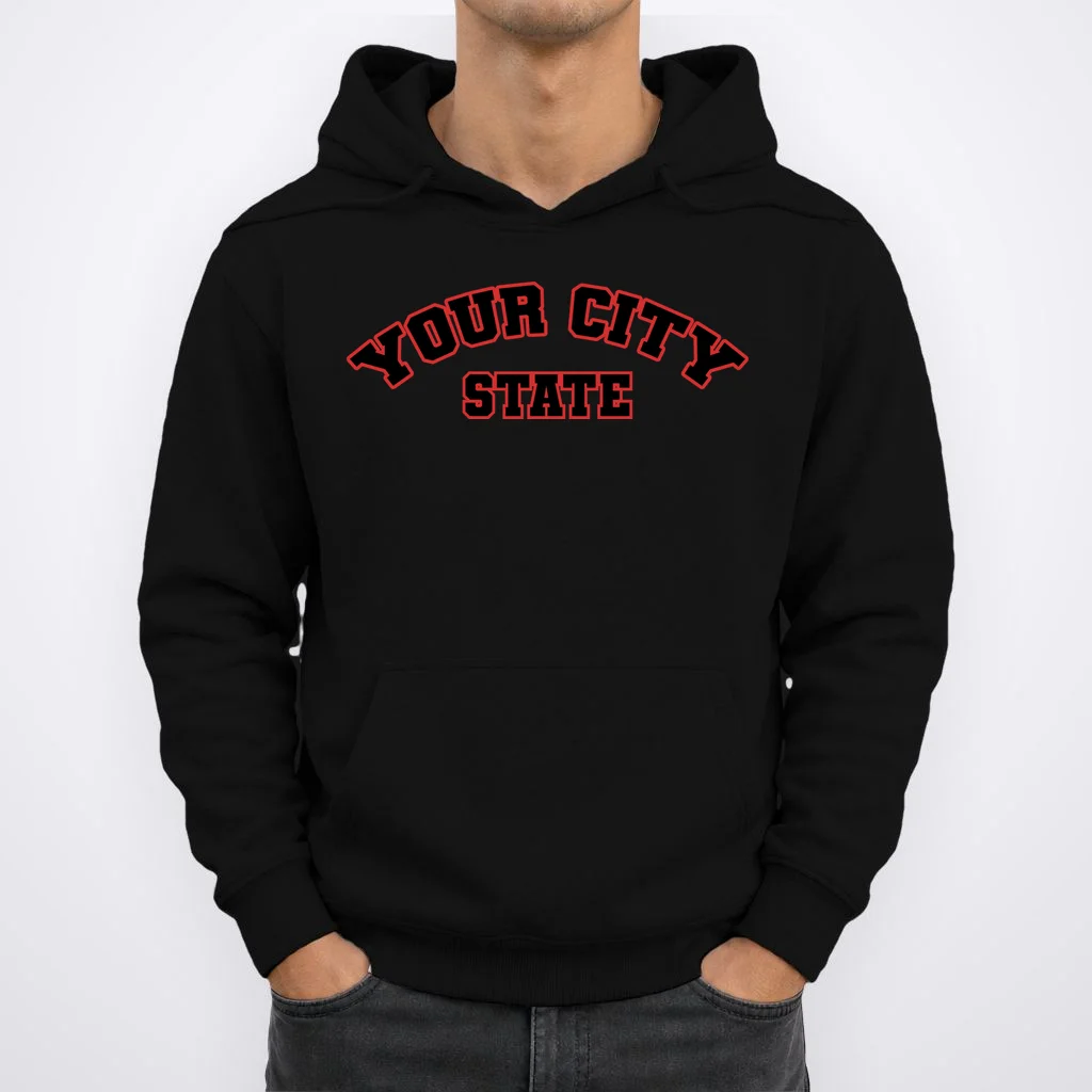 Custom Personalized College City and State Block Letter Hoodie - Front 1