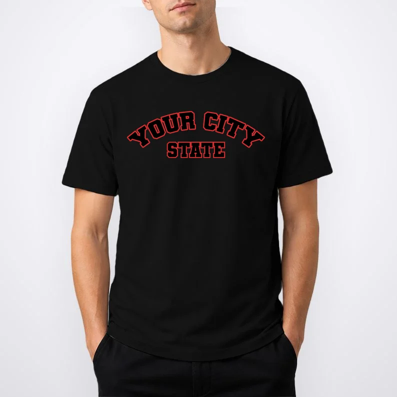 Custom Personalized College City and State Block Letter T-Shirt - Front 1