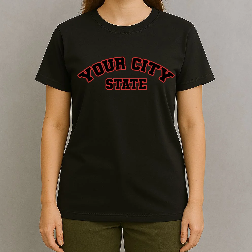 Custom Personalized College City and State Block Letter T-Shirt - Front 4