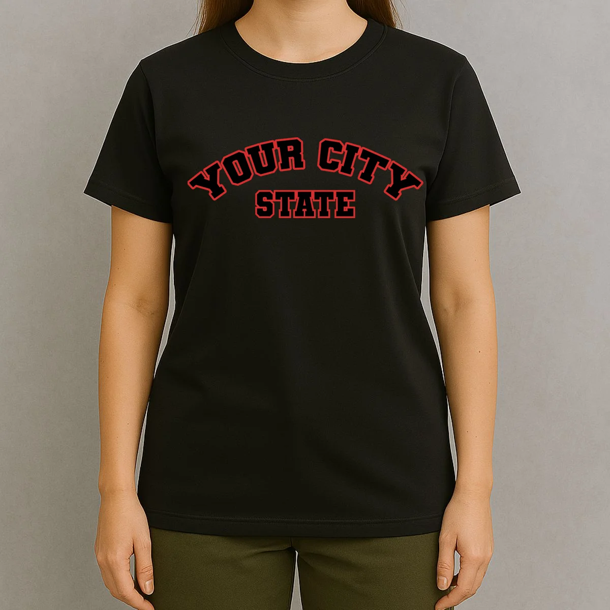 Custom Personalized College City and State Block Letter T-Shirt - Front 4