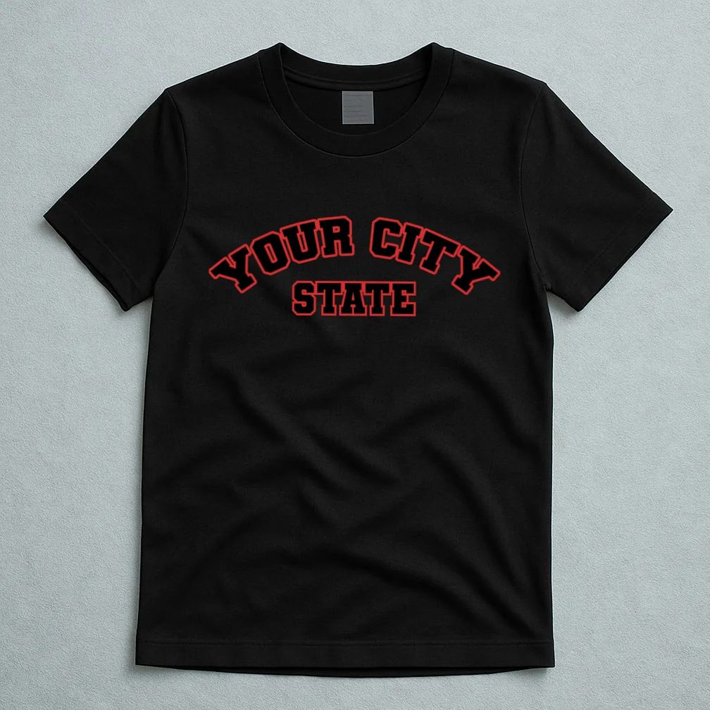 Custom Personalized College City and State Block Letter T-Shirt - Front 5