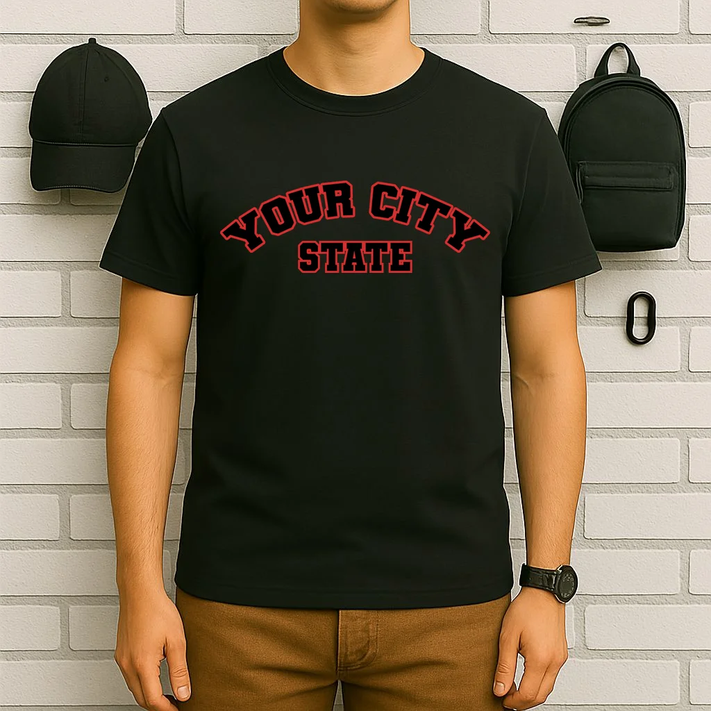 Custom Personalized College City and State Block Letter T-Shirt - Front 6