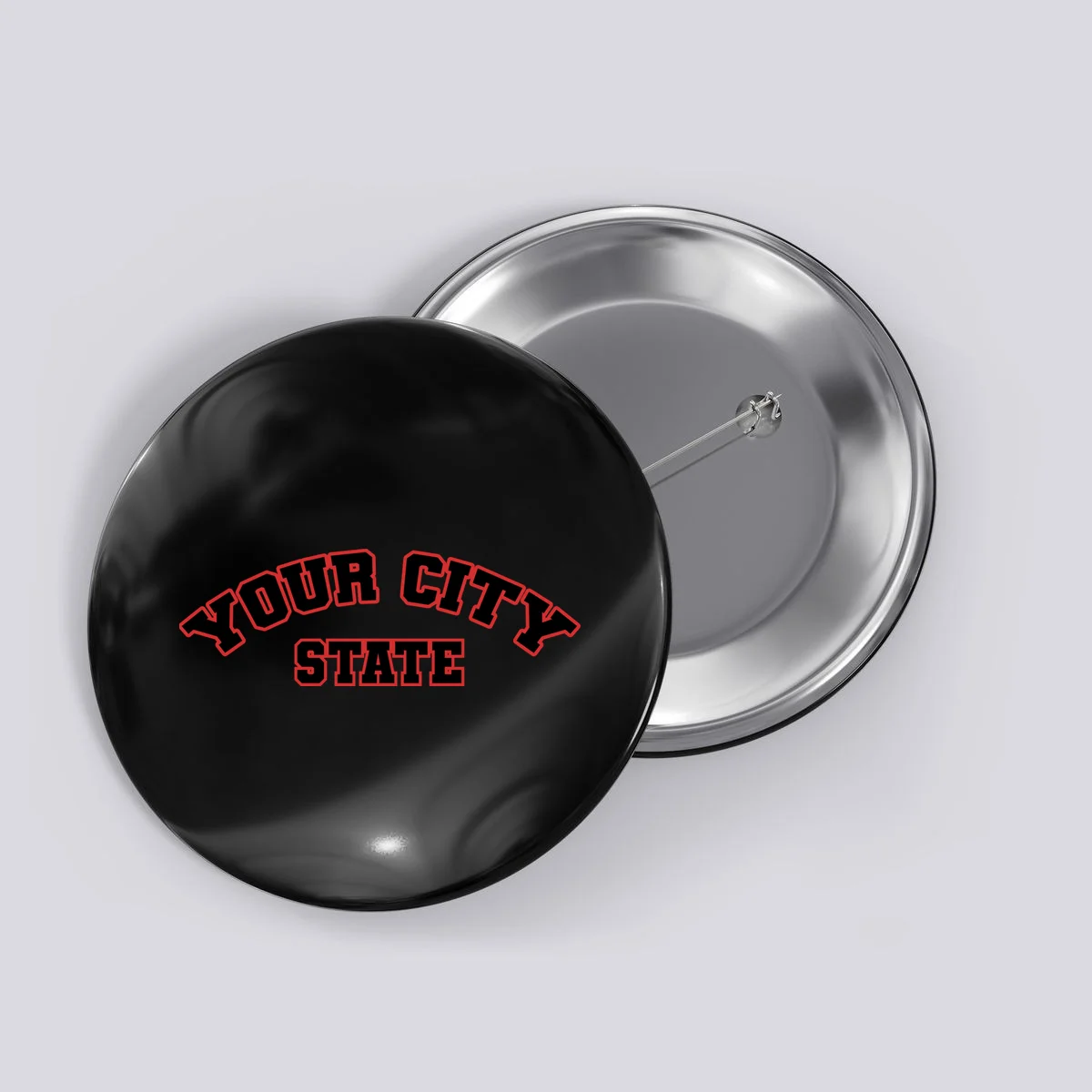 Custom Personalized College City and State Block Letter Button - Front