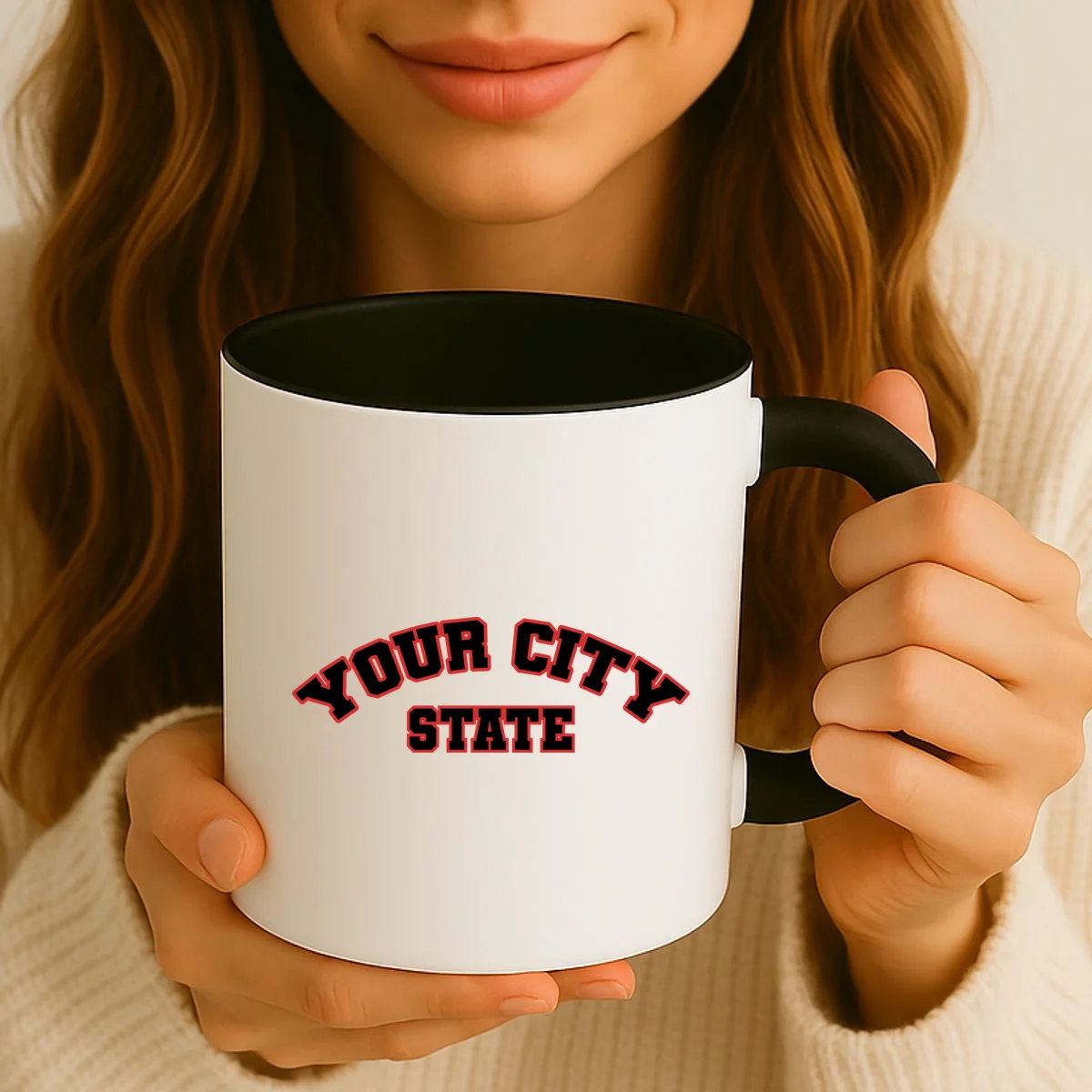 Custom Personalized College City and State Block Letter Coffee Mug - Front 2