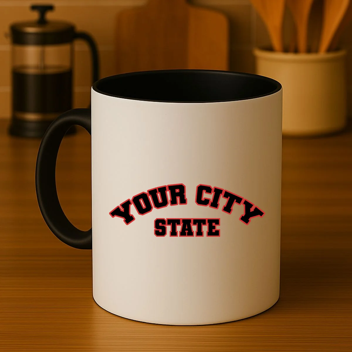 Custom Personalized College City and State Block Letter Coffee Mug - Front 3