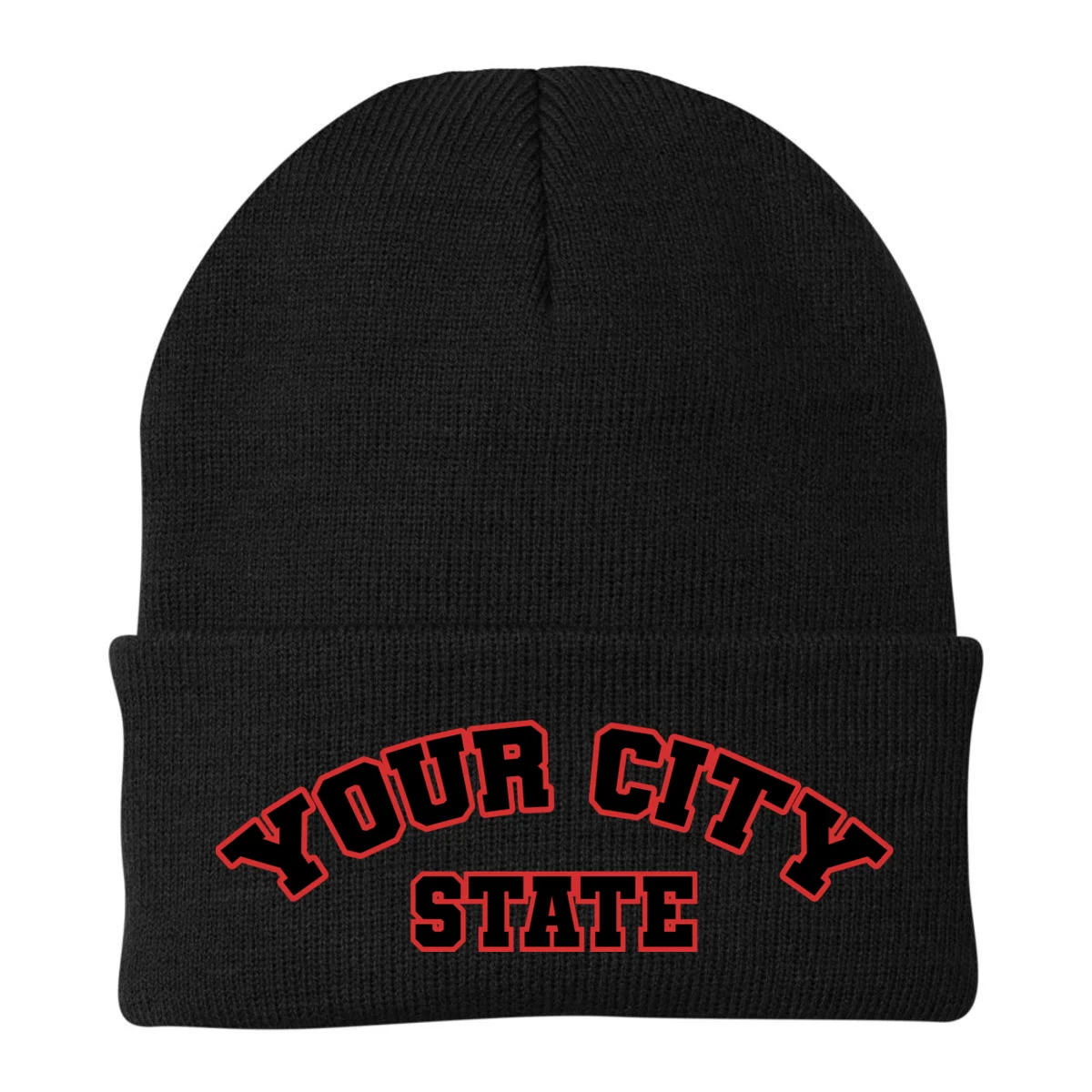 Custom Personalized College City and State Block Letter Beanie - Front