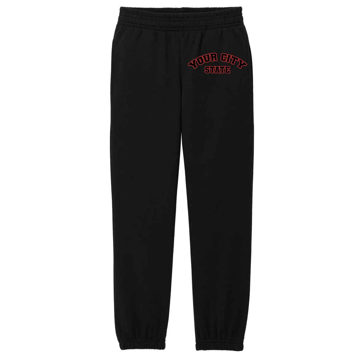 Custom Personalized College City and State Block Letter Kids Fleece Sweatpants - Front