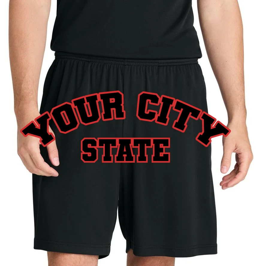 Custom Personalized College City and State Block Letter Men's Shorts - Front 1
