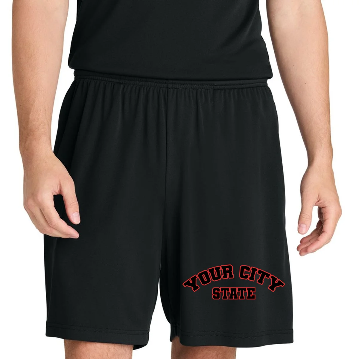 Custom Personalized College City and State Block Letter Men's Shorts - Front 1