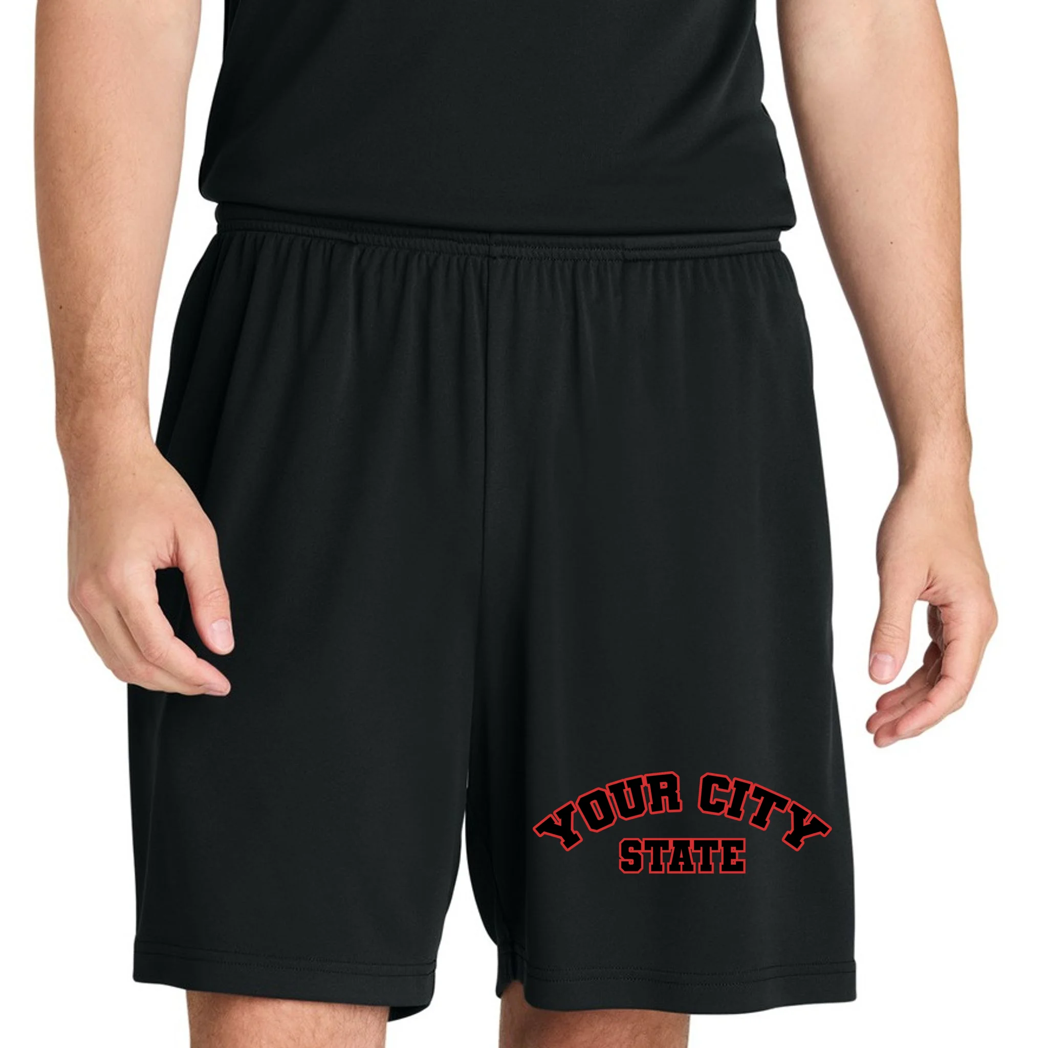 Custom Personalized College City and State Block Letter Men's Shorts - Front 1