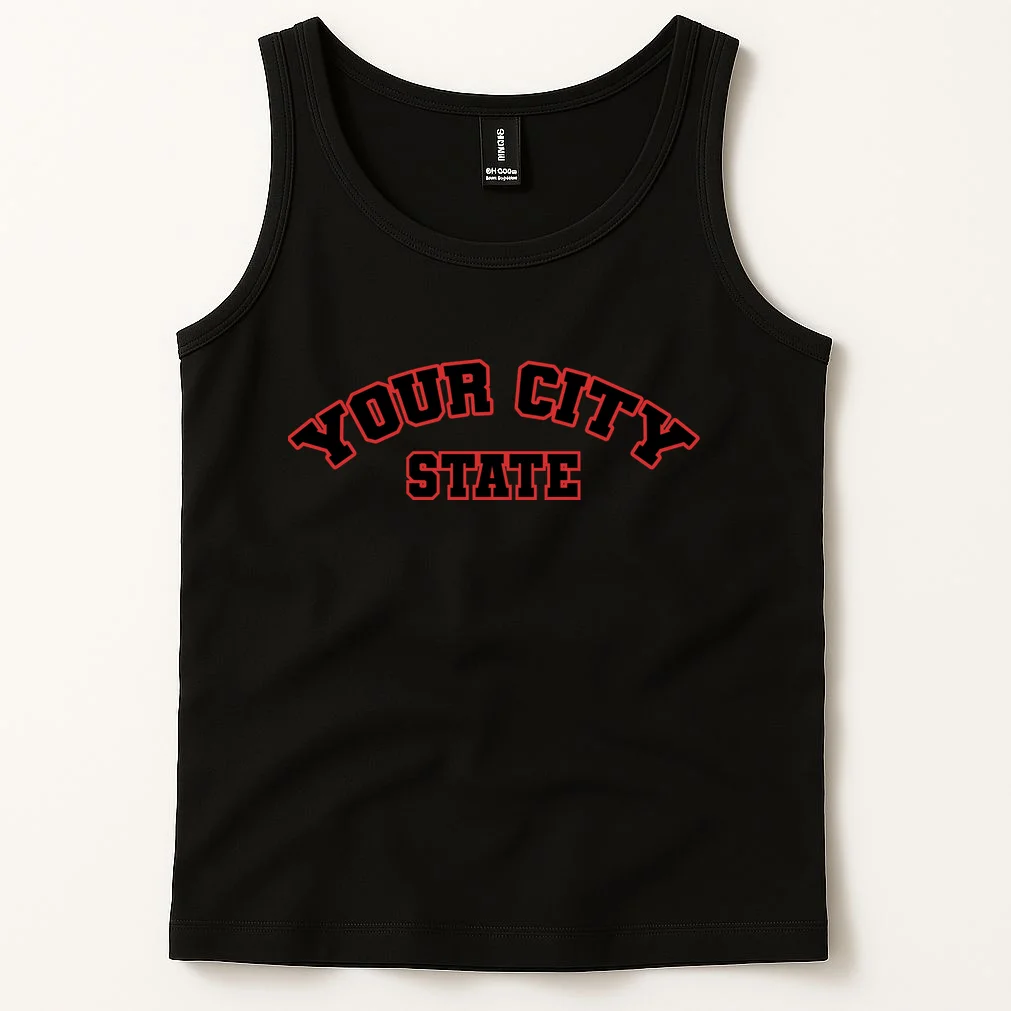 Custom Personalized College City and State Block Letter Tank Top - Front 1