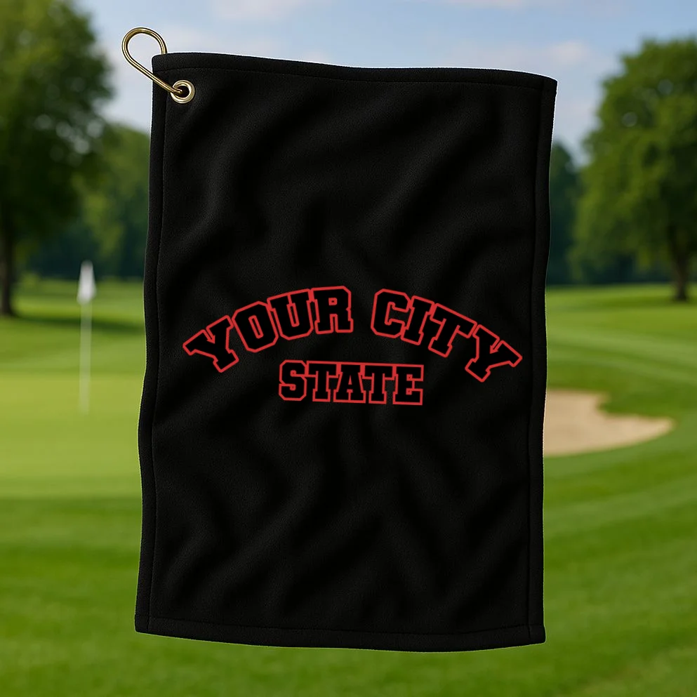 Custom Personalized College City and State Block Letter Golf Towel - Front 1