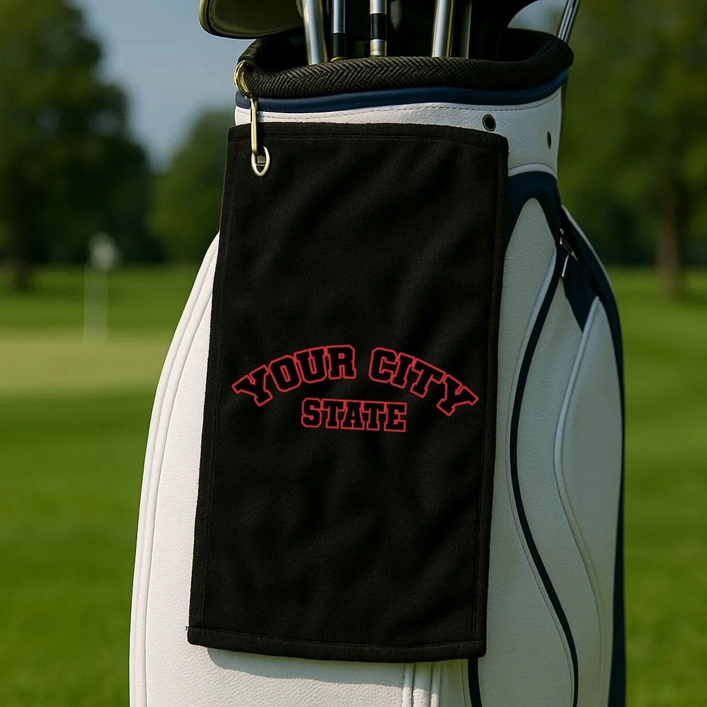 Custom Personalized College City and State Block Letter Golf Towel - Front 2