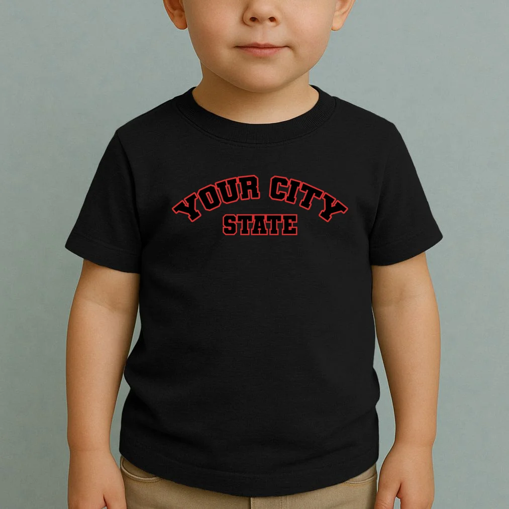 Custom Personalized College City and State Block Letter Toddler T-Shirt - Front 1