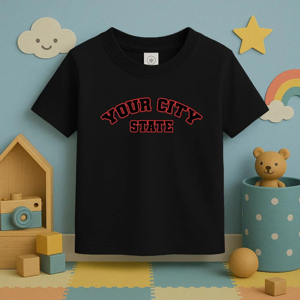 Custom Personalized College City and State Block Letter Toddler T-Shirt - Front 2