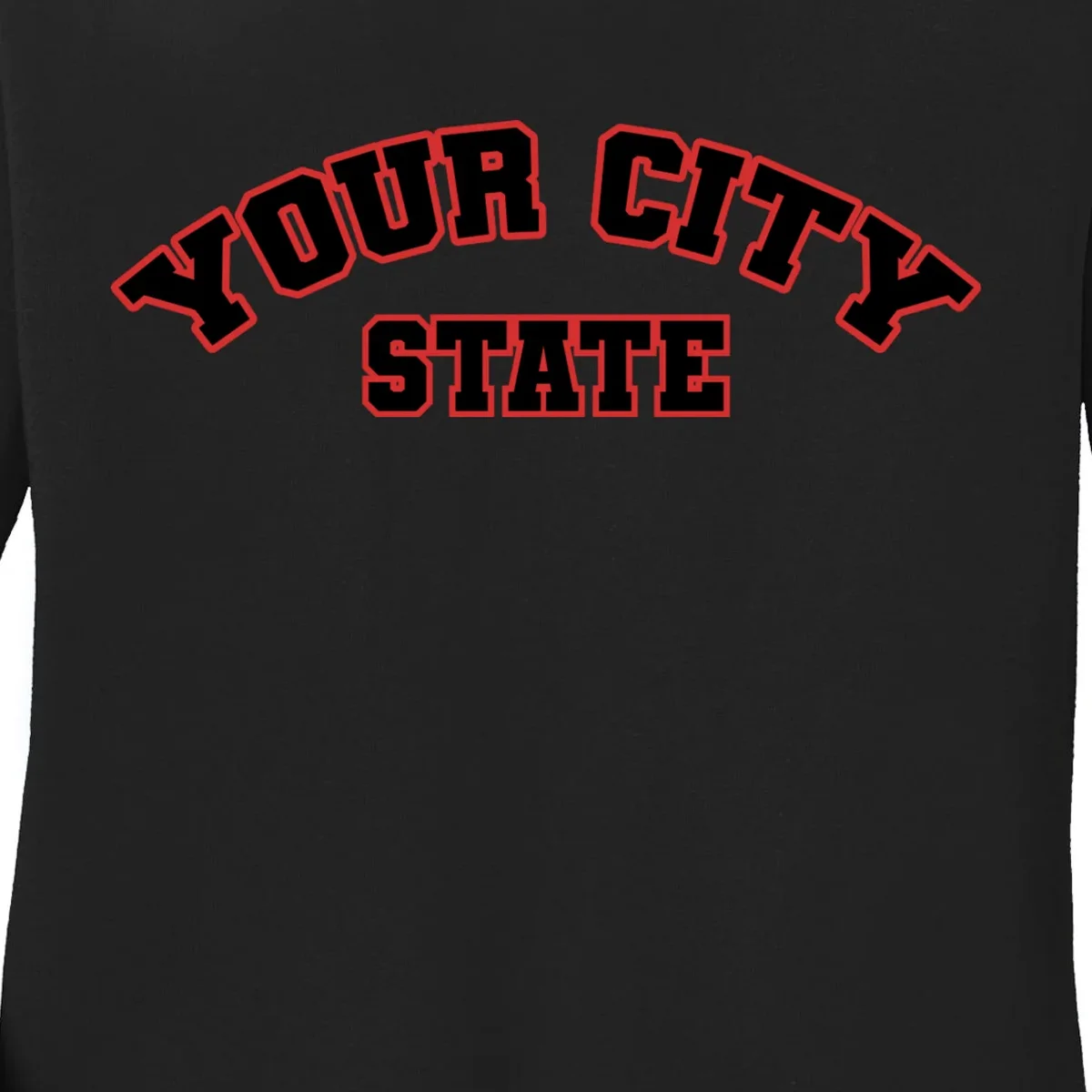 Custom Personalized College City and State Block Letter Women's Long Sleeve Shirt - Front - Close-up