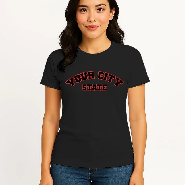 Custom Personalized College City and State Block Letter Women's T-Shirt - Front 3